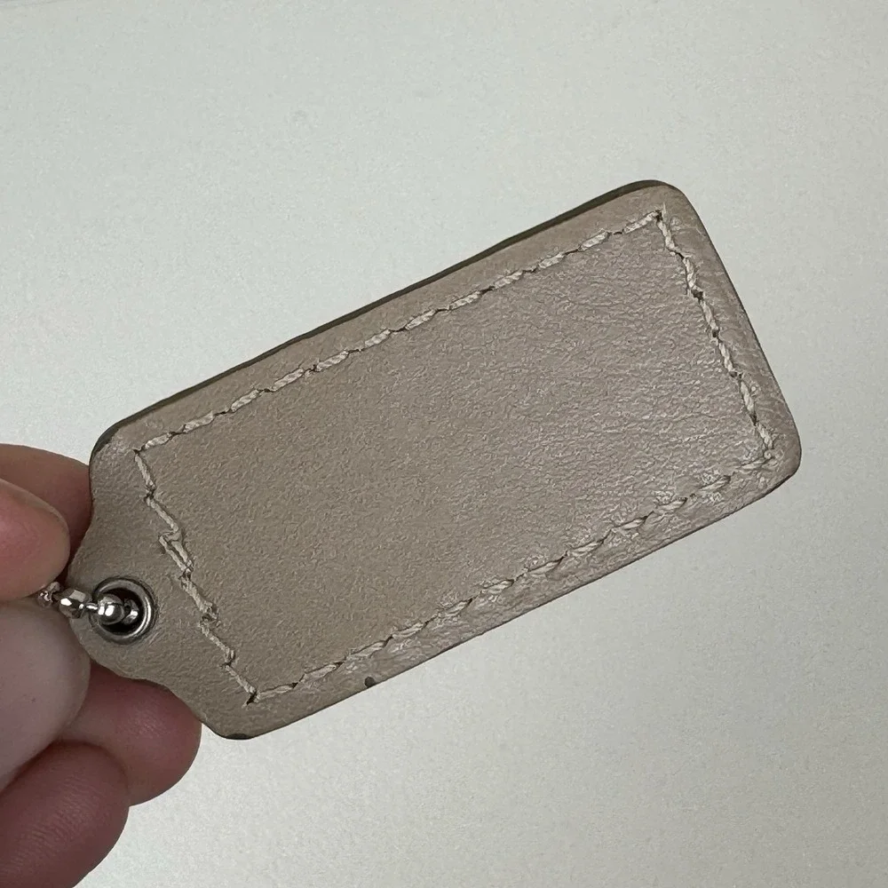 Coach‎ Hang Tag Taupe Leather Embossed Logo Silver Ball Chain Replacement Tag